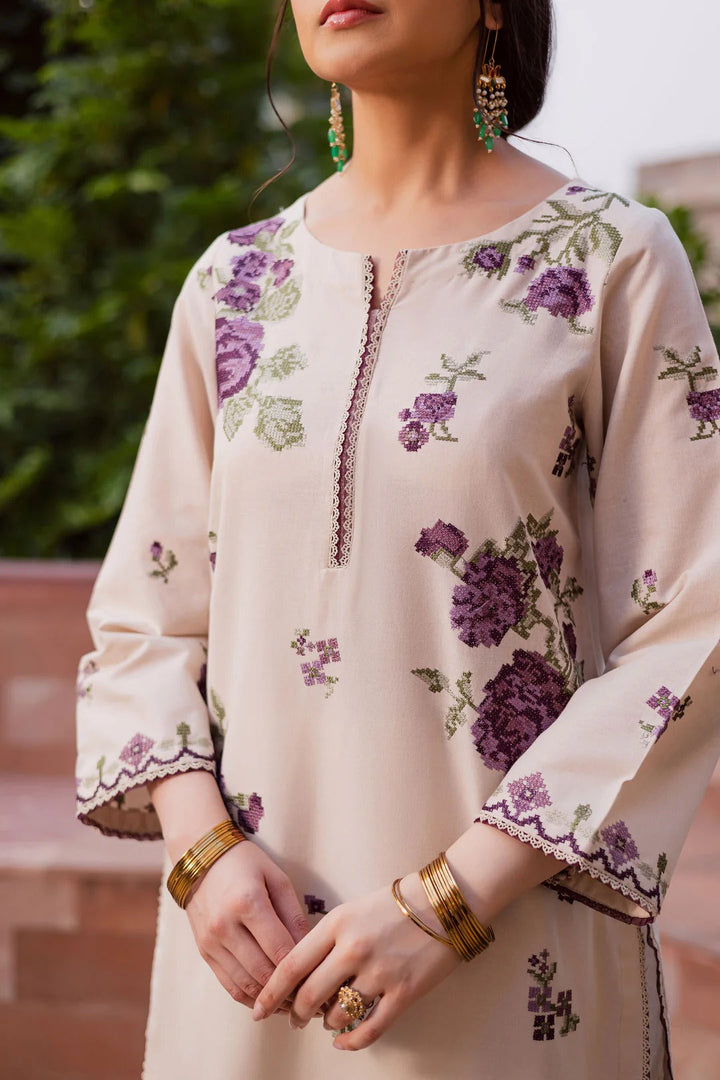Purple Nate 2Pc - Embroidered Dress